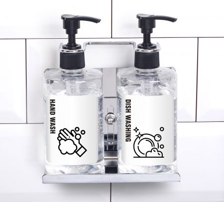 Porte-distributeur de savon double pour flacon pompe de 350 ml - Porte-distributeur de savon double rechargeable en acier inoxydable